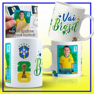 CANECA E FIGURINHA COPA DO MUNDO 2026 BRASIL ARQUIVO EDITÁVEL
